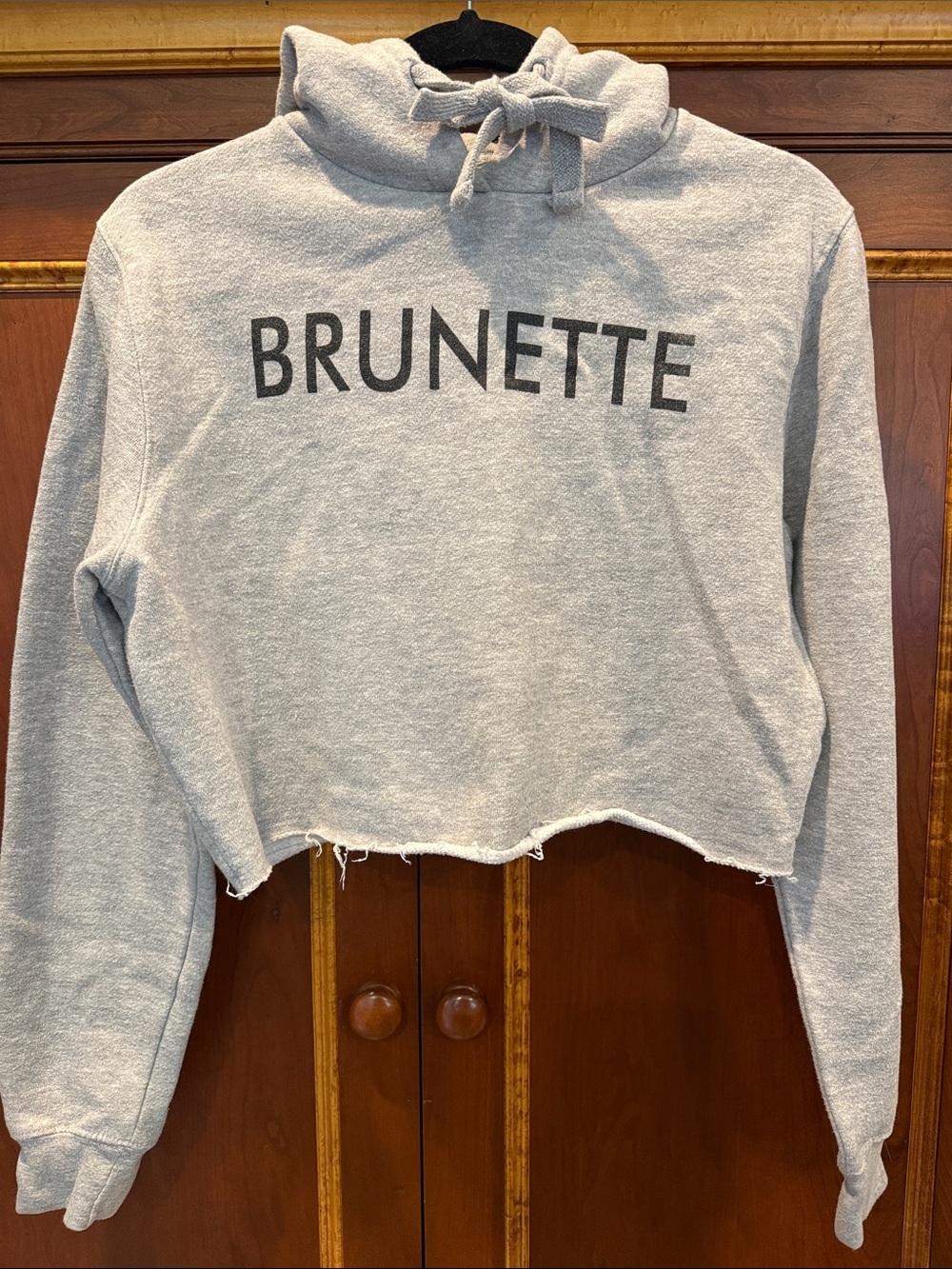 Brunette The Label Light Gray Cropped Hoodie Sweatshirt